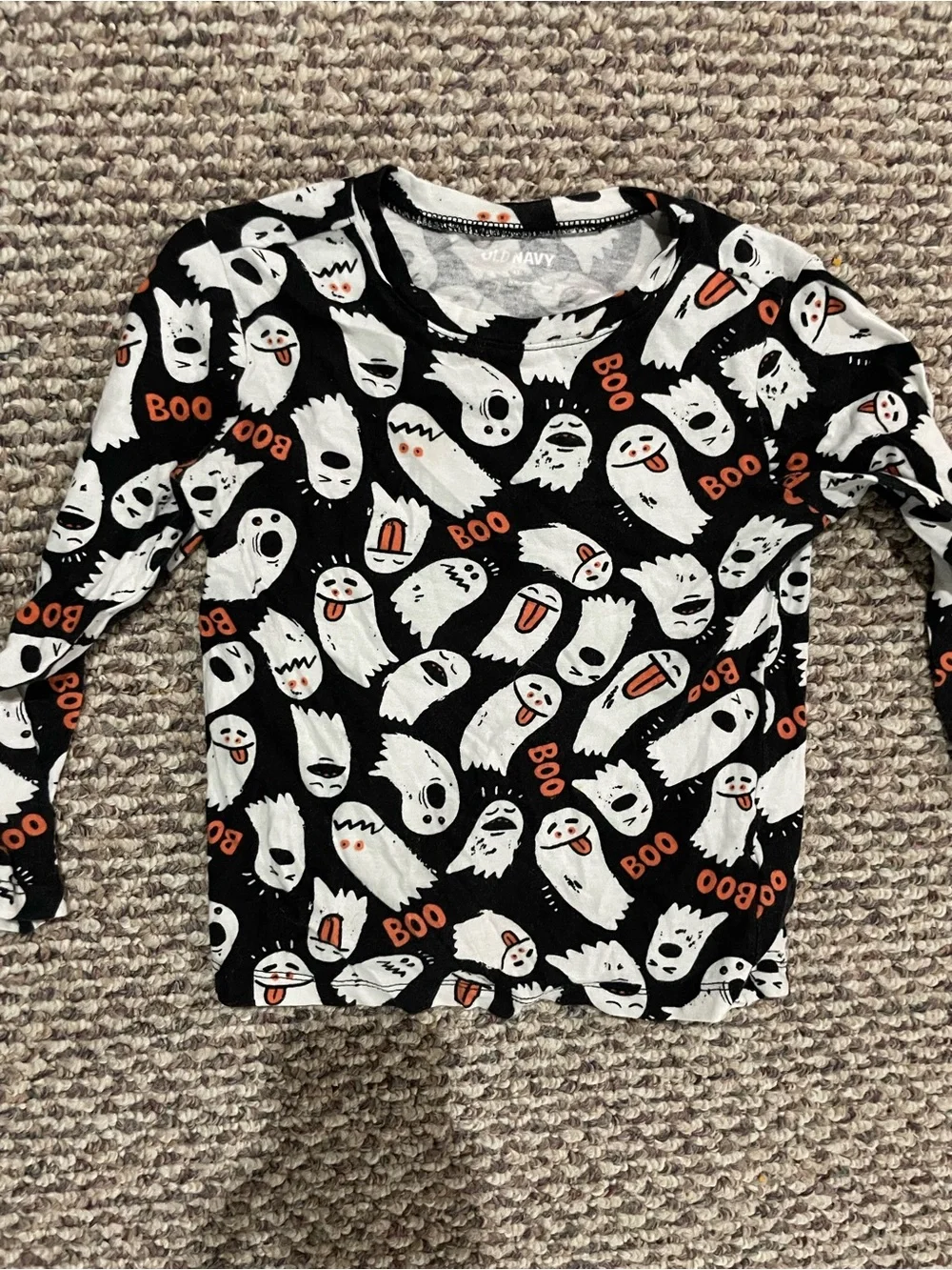 Old Navy Black Long-Sleeve Halloween Ghost Tee with Orange Accents